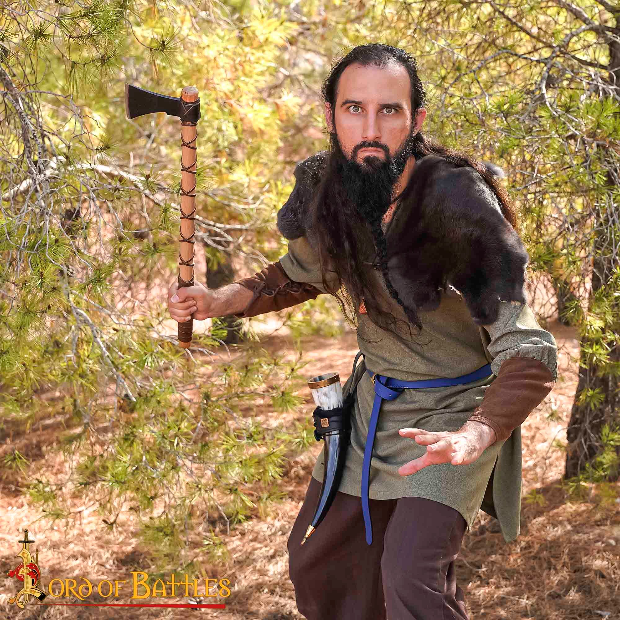 Hacha de Guerrero Vikingo - Hoja de Acero Al Carbono con Envoltura de Cuero - Imagen 6