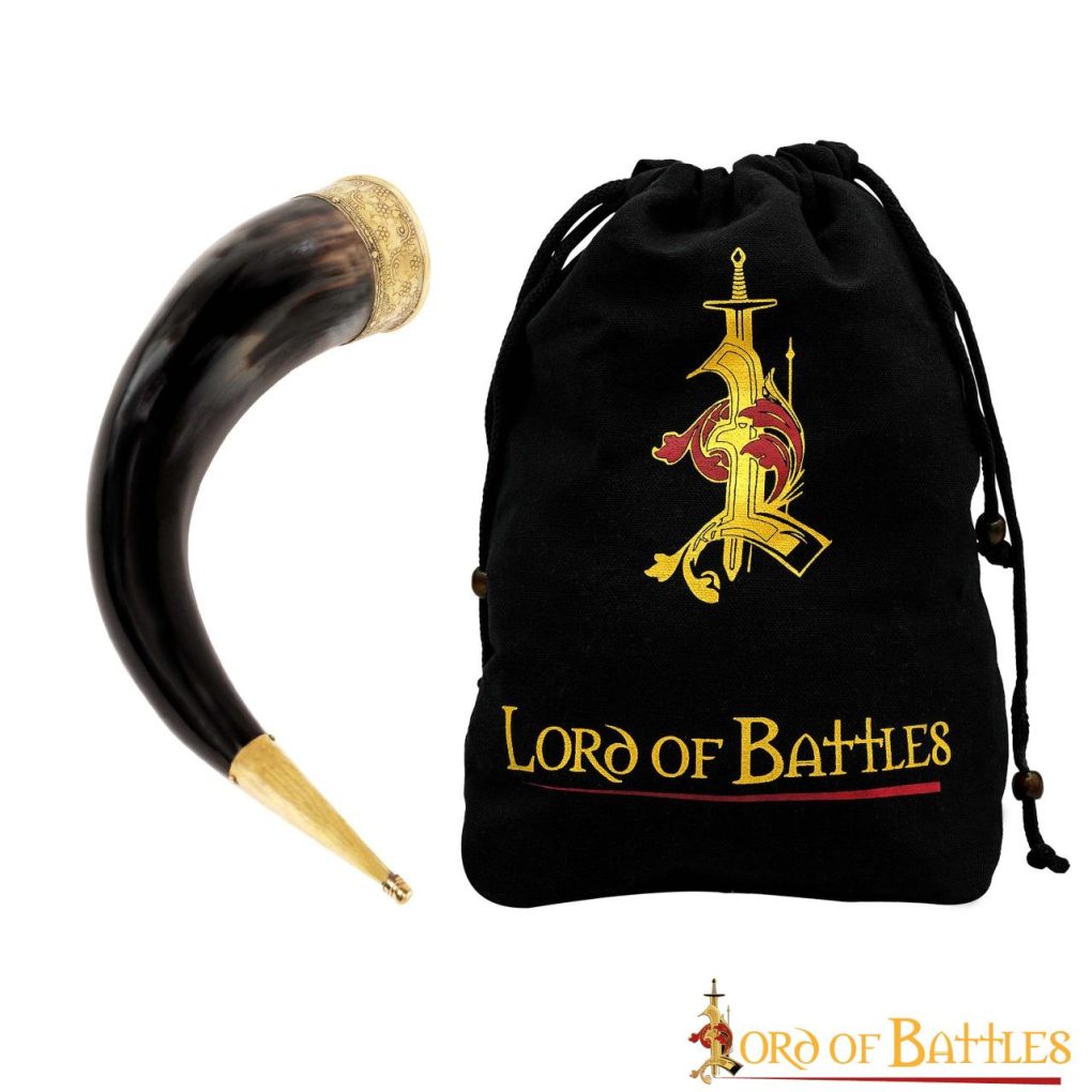 Cuerno Medieval Vikingo para Beber con Accesorios de Latón Puro Cuerno de Buey Auténtico Hecho a Mano - Imagen 1