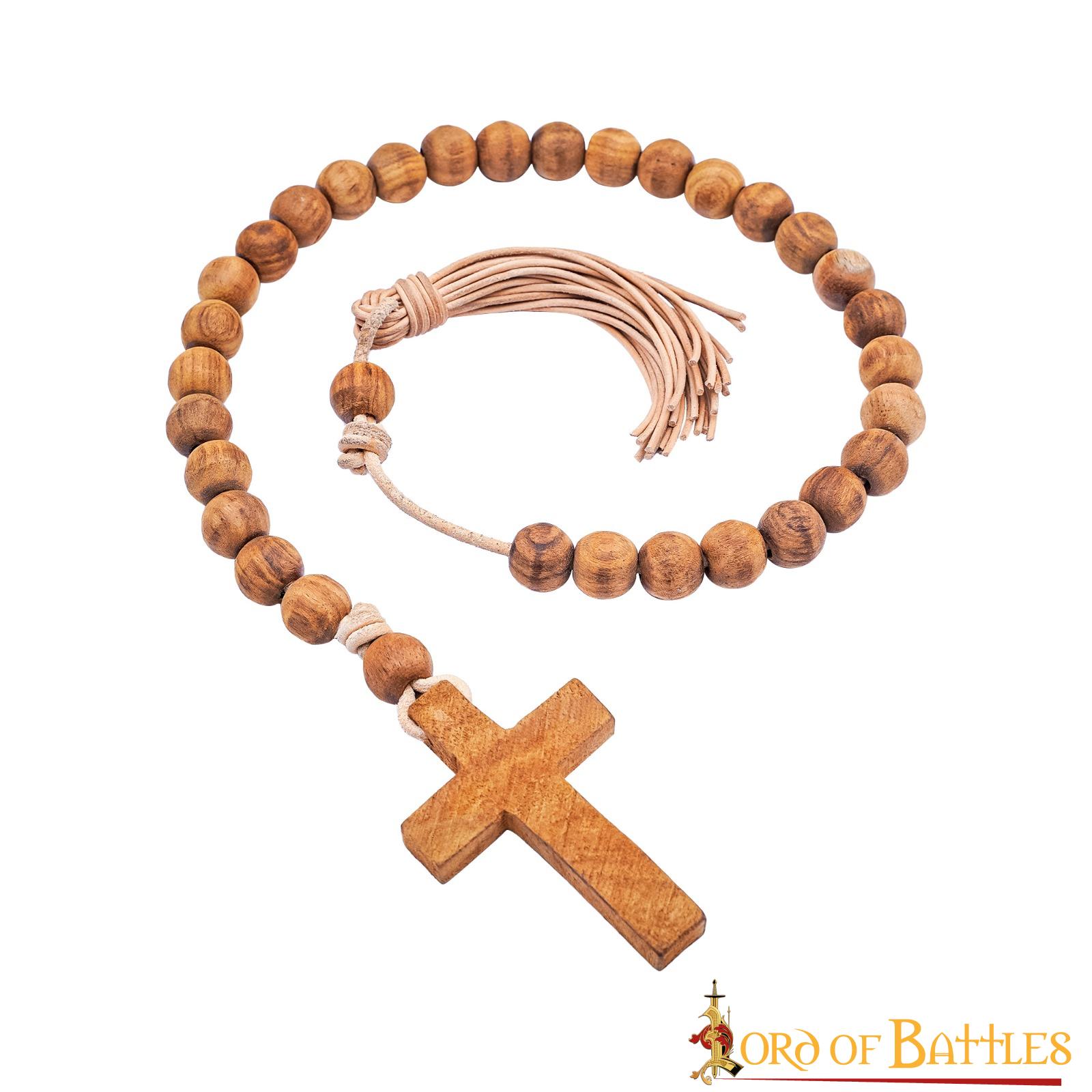 Rosario Medieval de Madera con Cruz, Cordón de Cuero Auténtico - Imagen 7