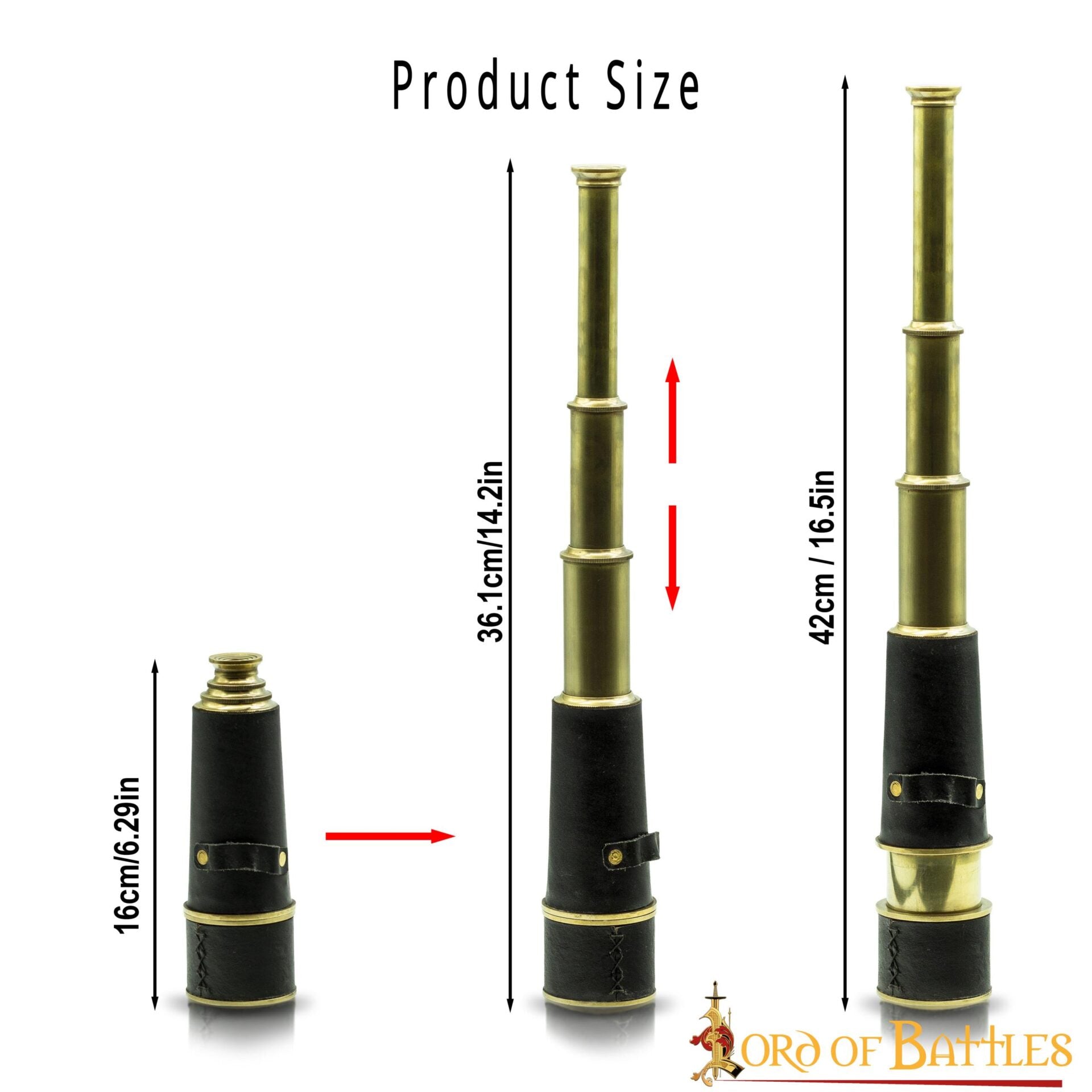 Catalejo Pirata Telescopio de Latón con Estuche de Cuero - Acabado Antiguo Réplica Funcional - Imagen 3