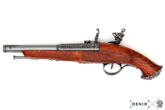 Imagen de réplica de una pistola pirata de chispa del S. XVIII. no funcional parte de nuestra colección en Espadas y más, sitio oficial.