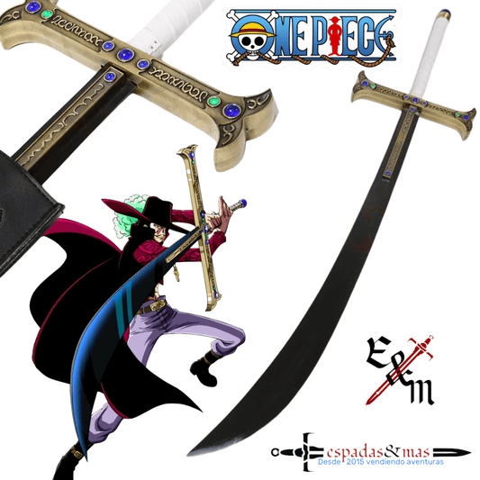 Espada (o katana) japonesa Mihawk de One Piece con detalles como los del Anime One Piece. Empuñadura blanca. Vendida por Espadas y más