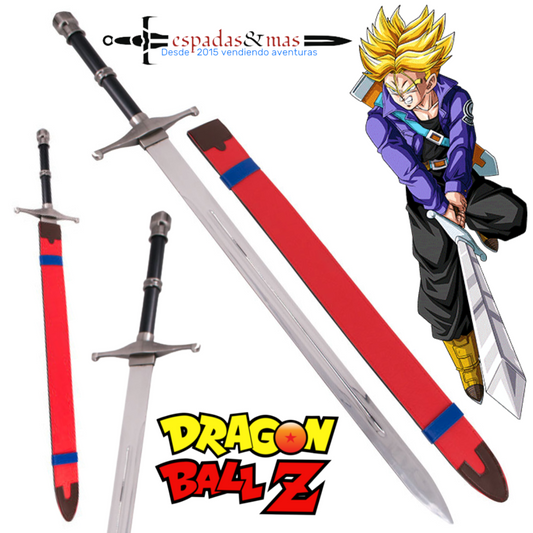 Espada de Trunks de Dragon Ball de acero inoxidable y funda de cuero con correa como la del anime. Vendida por Espadas y más