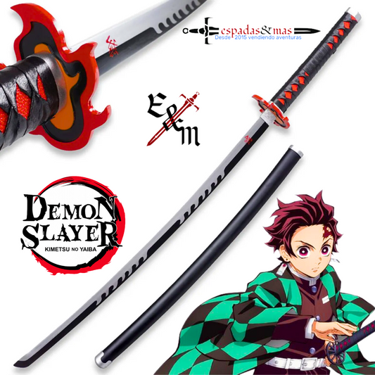 Katana de Tanjiro Kamado de Kimetsu No Yaiba (Demon Slayer) como la del anime. Tsuka negra y roja. Vendida por Espadas y más