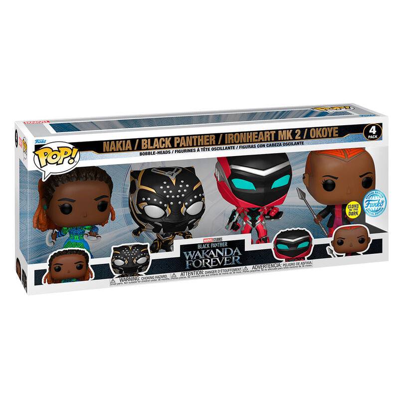 Imagen de Blister 4 Figuras Pop Marvel Black Panther Wakanda Forever Exclusive parte de nuestra colección en Espadas y más, sitio oficial.