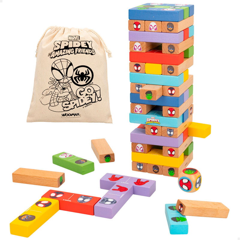 Imagen 2 - Juego Torre Bloques + Domino Madera Spidey Marvel