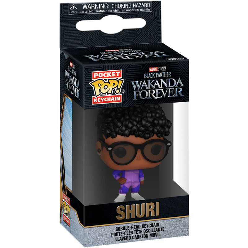 Imagen de Llavero Pocket Pop Marvel Black Panther Wakanda Forever Shuri parte de nuestra colección en Espadas y más, sitio oficial.