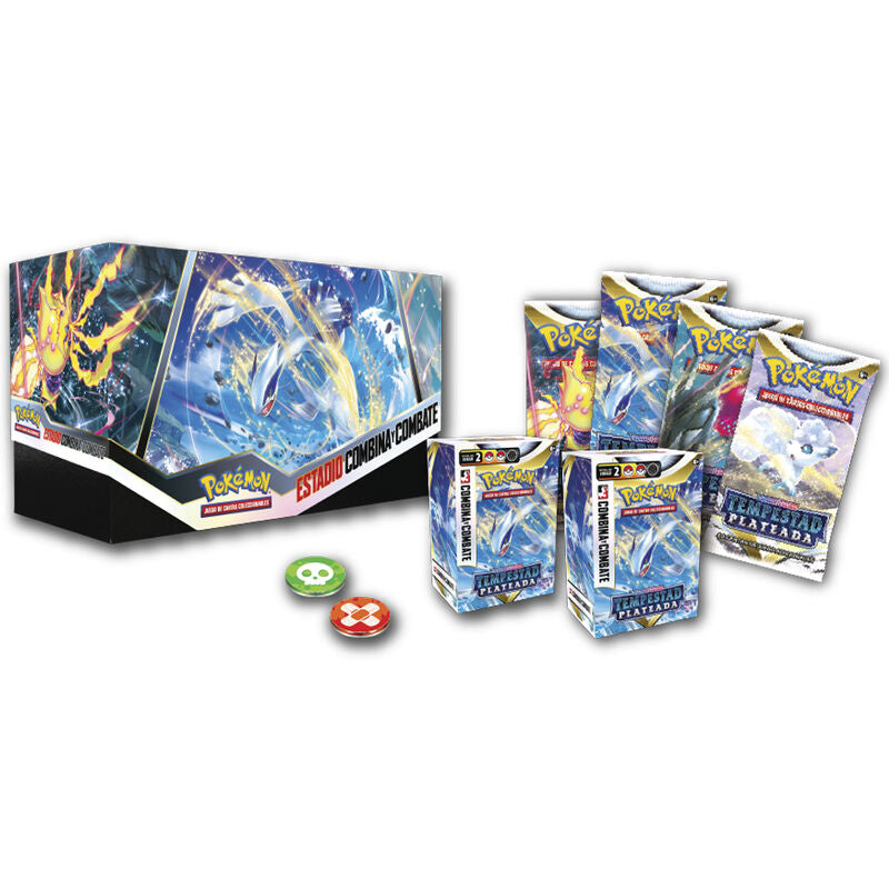 Imagen 2 - Estuche Juego Cartas Coleccionables Estadio Combina Y Combate Tempestad Plateada Pokemon Español