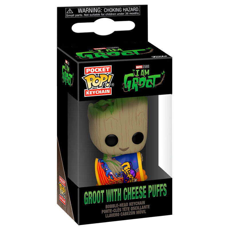 Imagen de Llavero Pocket Pop Marvel I Am Groot - Groot With Cheese Puffs parte de nuestra colección en Espadas y más, sitio oficial.