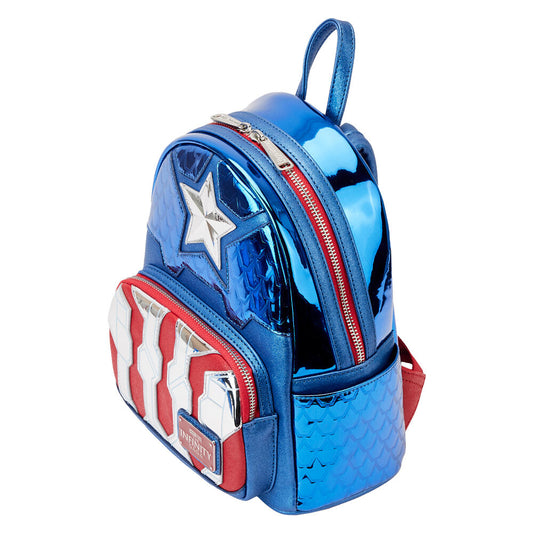 Imagen de Mochila Metallic Capitan America Marvel Loungefly 26Cm parte de nuestra colección en Espadas y más, sitio oficial.