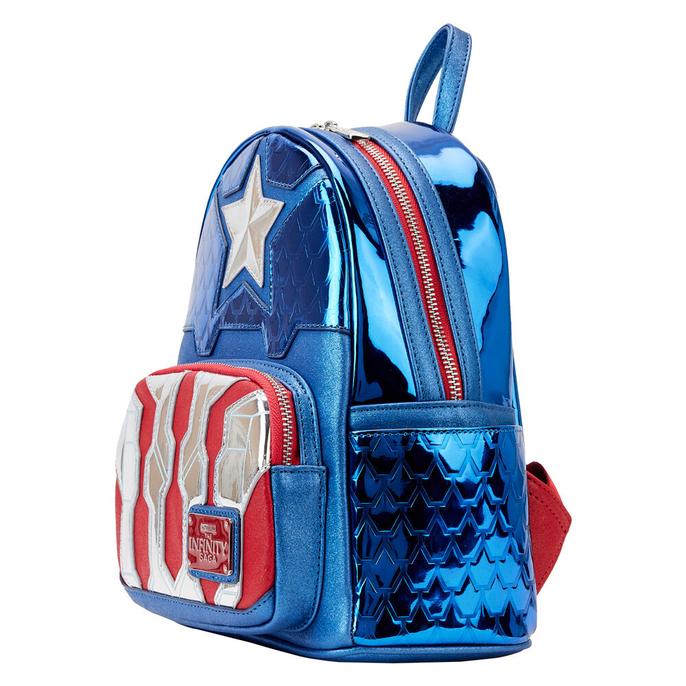 Imagen de Mochila Metallic Capitan America Marvel Loungefly 26Cm parte de nuestra colección en Espadas y más, sitio oficial.