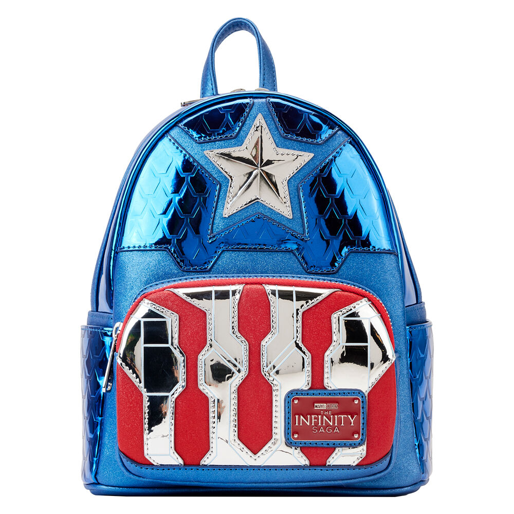Imagen de Mochila Metallic Capitan America Marvel Loungefly 26Cm parte de nuestra colección en Espadas y más, sitio oficial.