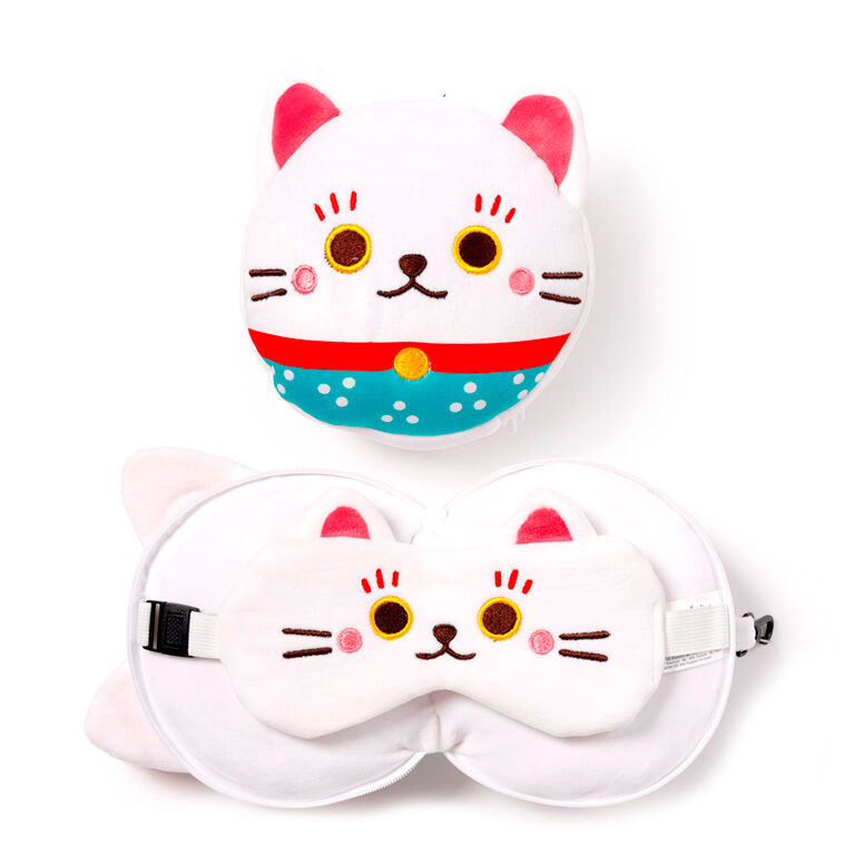 Imagen de Almohada Viaje Antifaz Gato Maneki Neko Relaxeazzz parte de nuestra colección en Espadas y más, sitio oficial.
