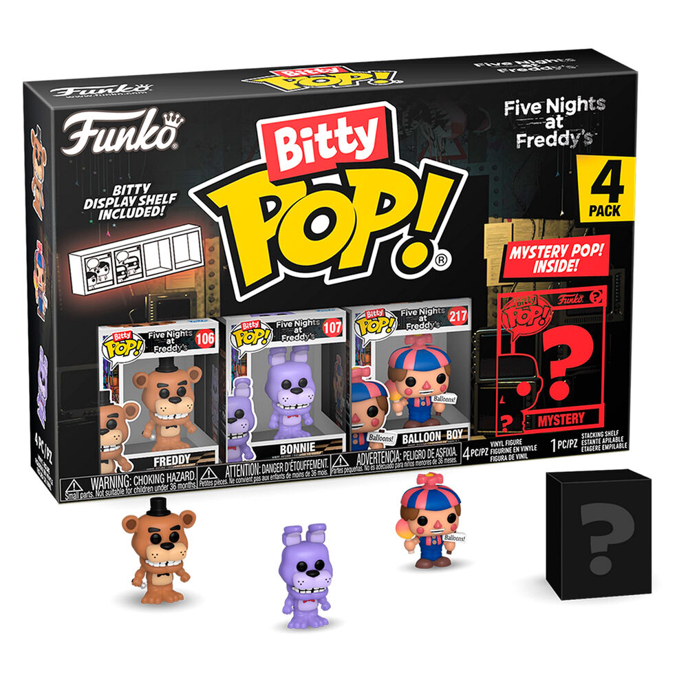 Imagen de Blister 4 Figuras Bitty Pop Five Nights At Freddys Freddy parte de nuestra colección en Espadas y más, sitio oficial.