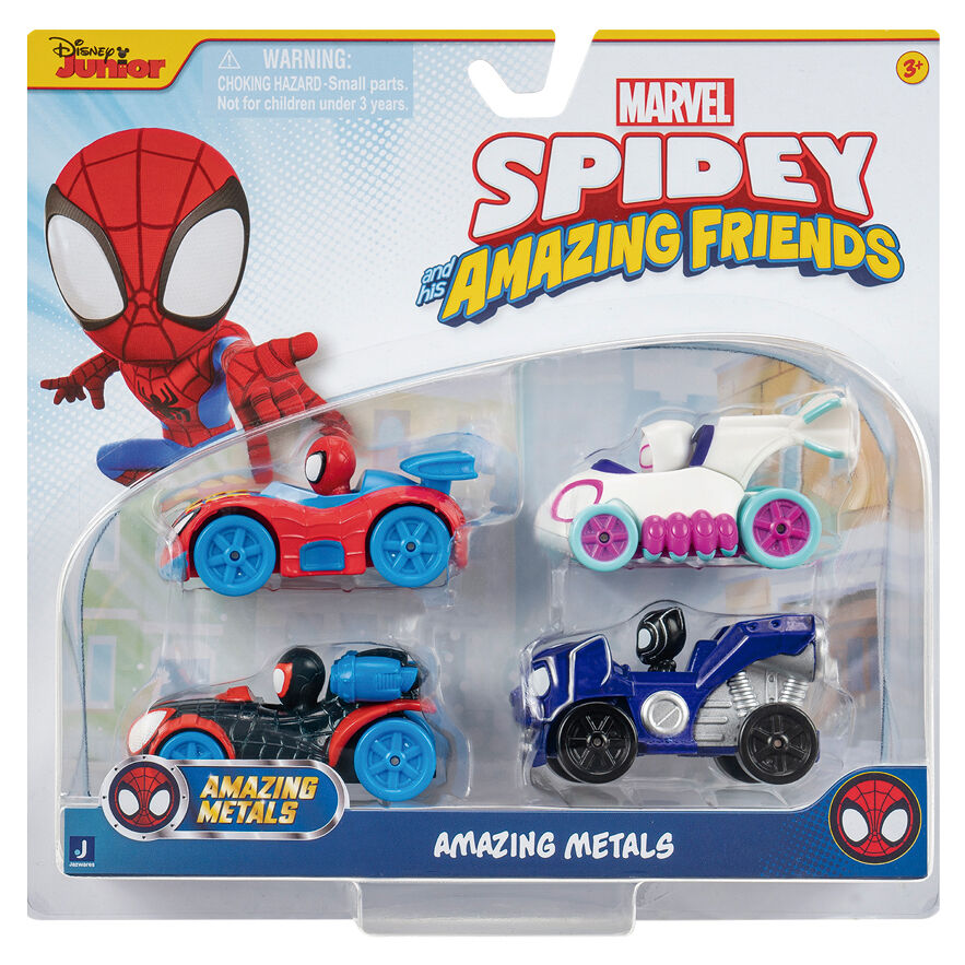 Imagen de Blister 4 Vehiculos Amazing Friends Metal Spidey Marvel parte de nuestra colección en Espadas y más, sitio oficial.