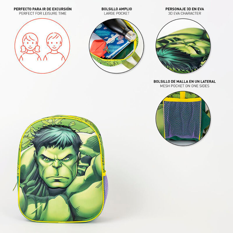 Imagen 4 - Mochila 3D Hulk Los Vengadores Avengers Marvel 31Cm