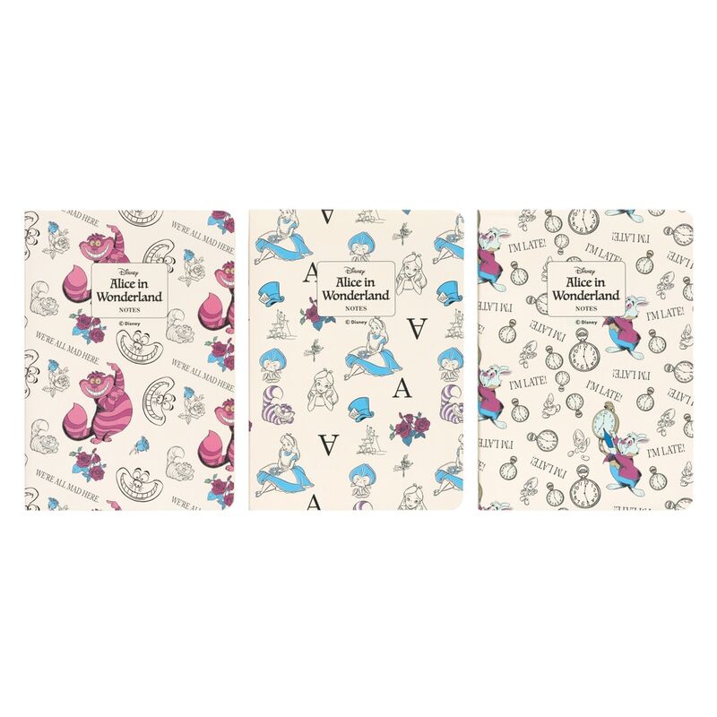 Imagen de Set 3 Cuadernos A6 Alicia En El Pais De Las Maravillas Disney parte de nuestra colección en Espadas y más, sitio oficial.