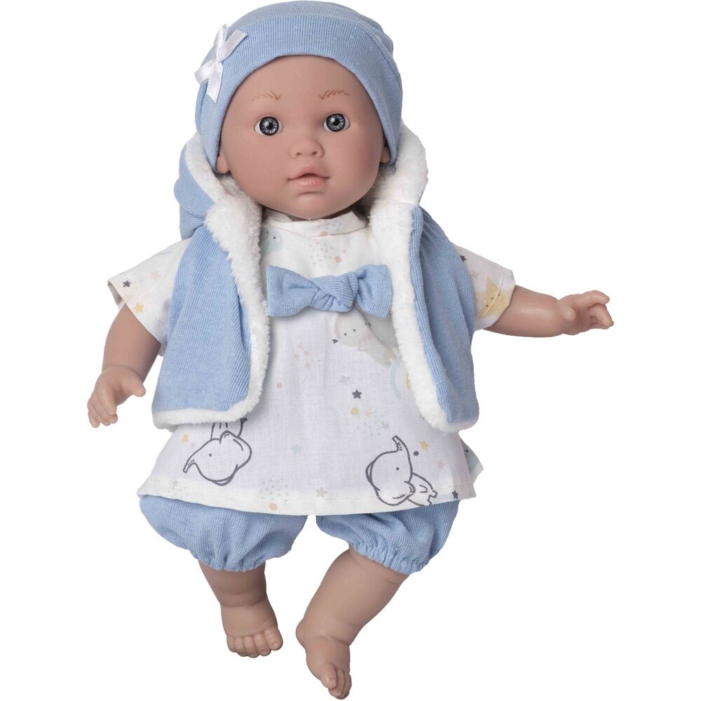 Imagen de Muñeca Bebe Lara Lloron Chaleco Azul parte de nuestra colección en Espadas y más, sitio oficial.