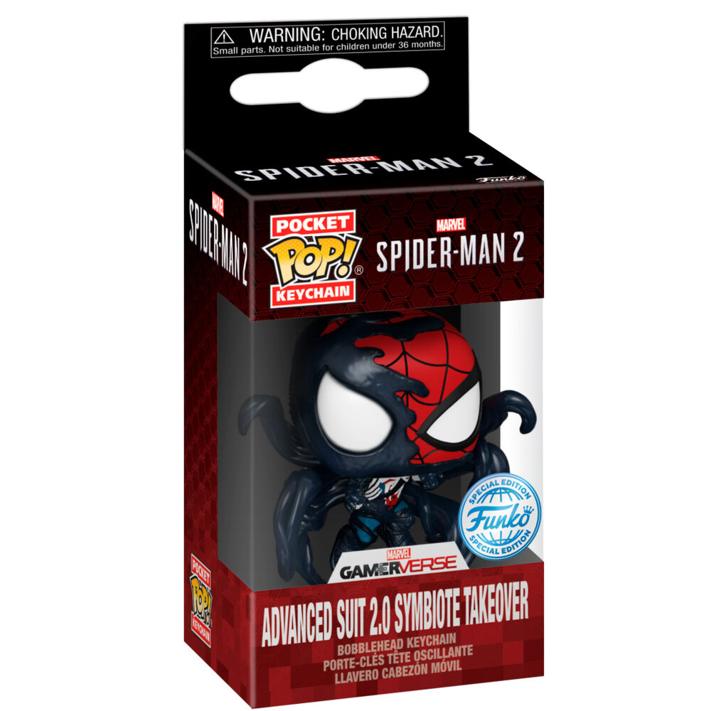 Imagen de Llavero Pocket Pop Marvel Spider-man 2 Advanced Suit 2.0 Symbiote Takeover parte de nuestra colección en Espadas y más, sitio oficial.