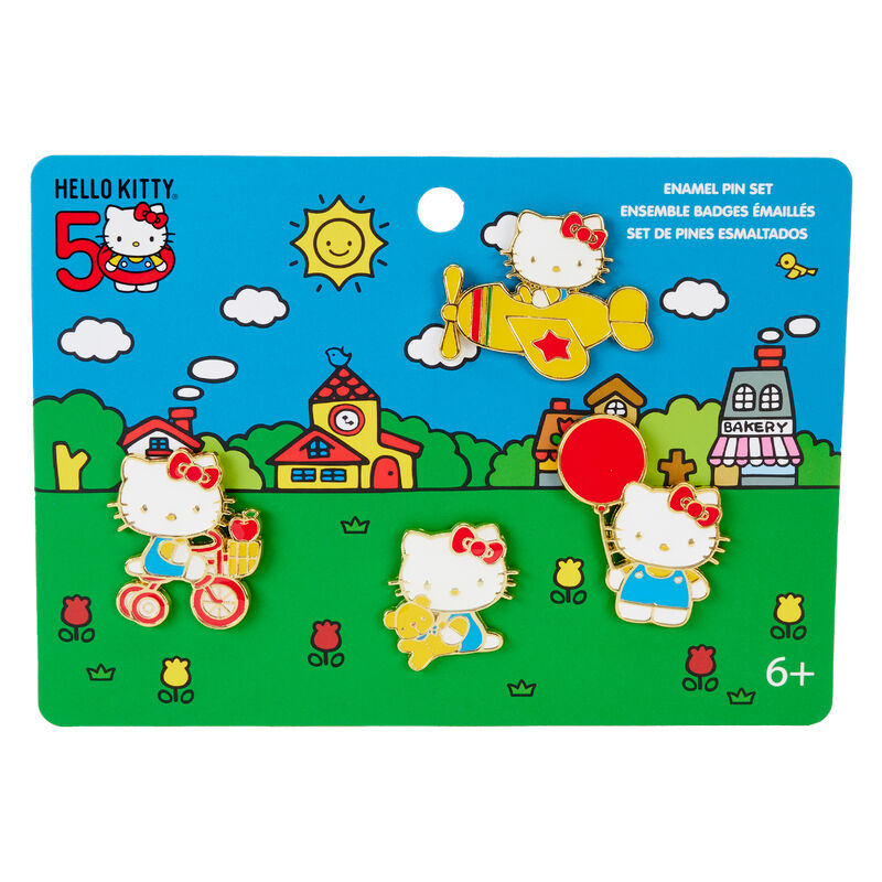 Imagen de Blister 4 Pines 50Th Anniversary Hello Kitty Loungefly parte de nuestra colección en Espadas y más, sitio oficial.
