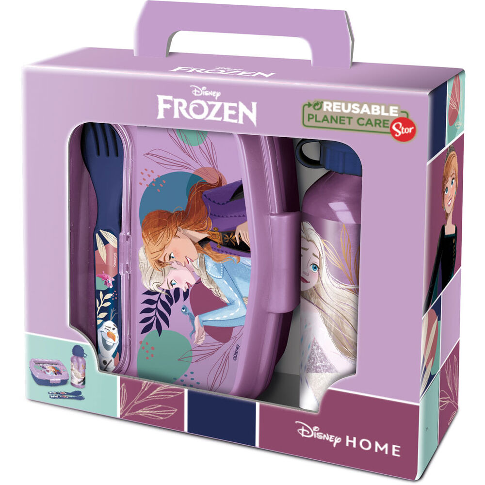 Imagen 1 de Set Sandwichera Cubiertos + Botella Aluminio Frozen Disney 400Ml