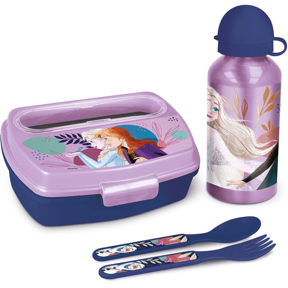 Imagen 2 de Set Sandwichera Cubiertos + Botella Aluminio Frozen Disney 400Ml