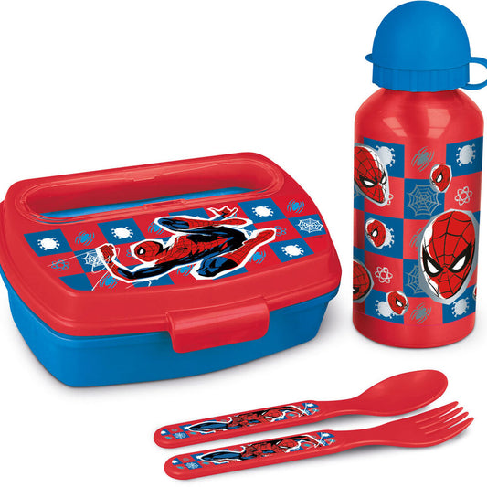 Imagen 2 de Set Sandwichera Cubiertos + Botella Aluminio Spiderman Marvel 400Ml