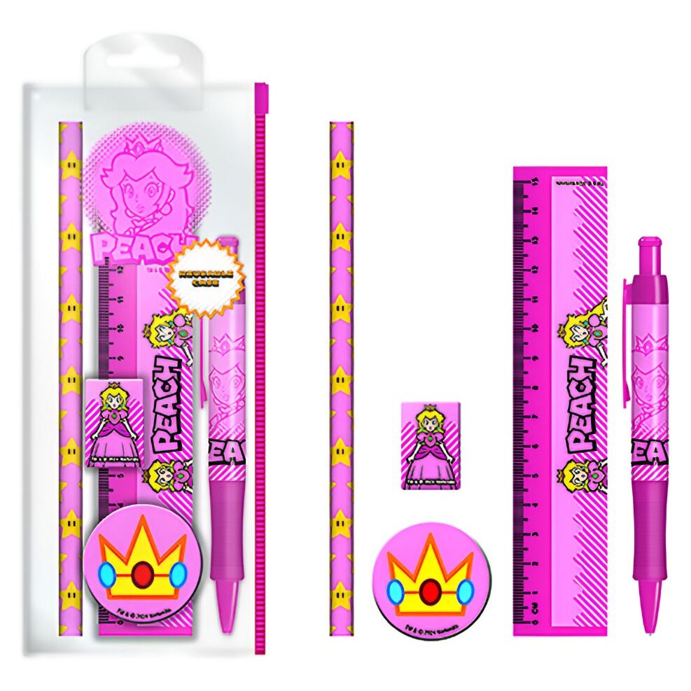 Imagen de Set Papeleria Peach Super Mario Bros parte de nuestra colección en Espadas y más, sitio oficial.