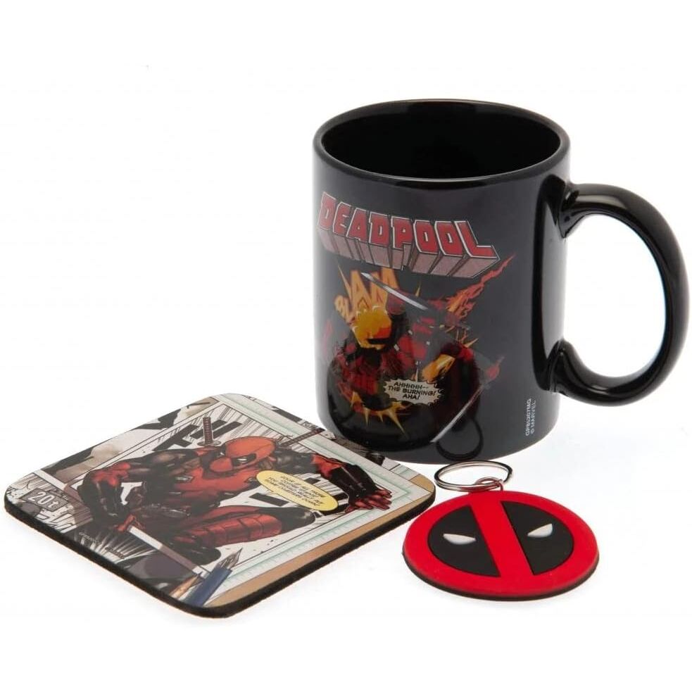 Imagen 2 - Taza + Llavero + Posavasos Deadpool Marvel