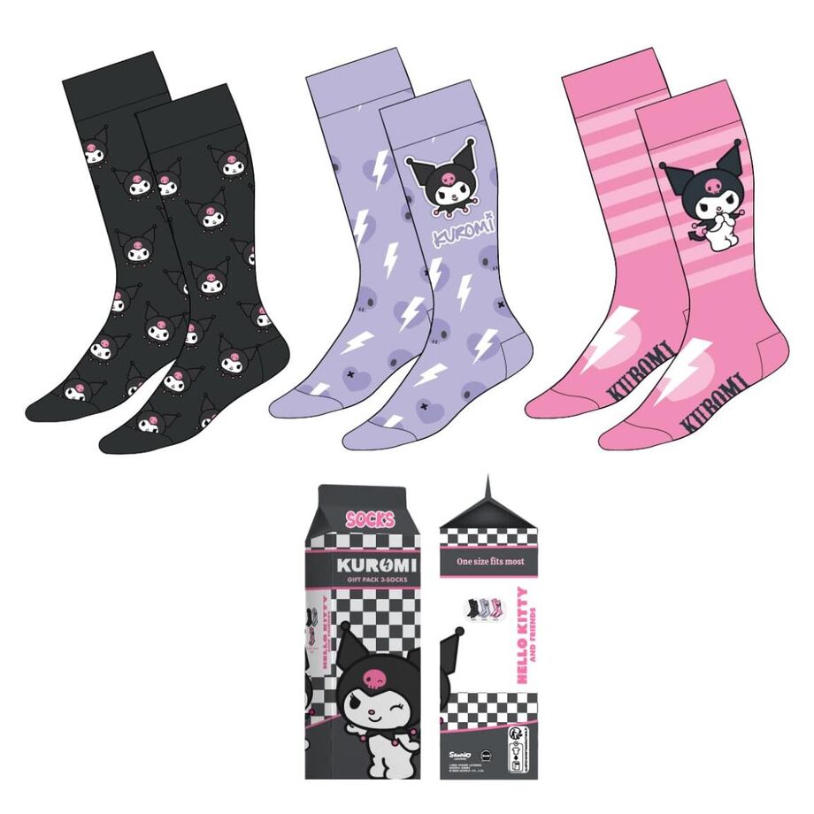 Imagen 1 - Set 3 Calcetines Kuromi Hello Kitty Adulto
