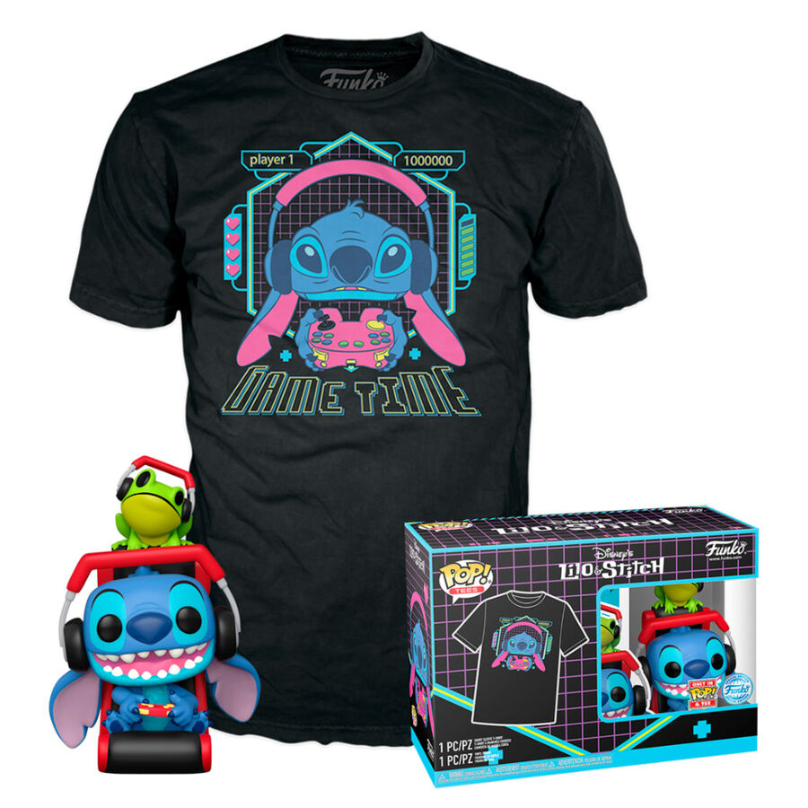 Imagen 1 - Set Figura Pop & Tee Disney Stitch Gamer Stitch With Frog