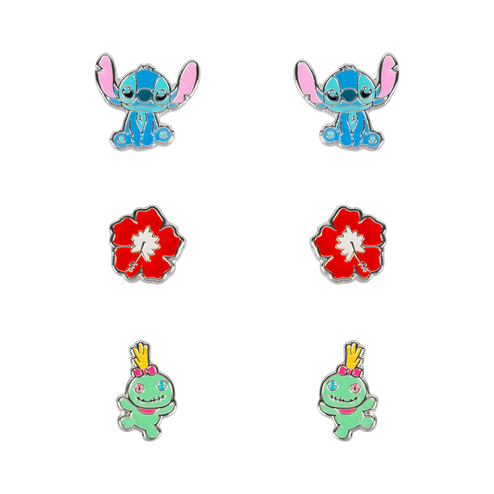 Imagen 1 - Set 3 Pares De Pendientes Stitch Disney Plata