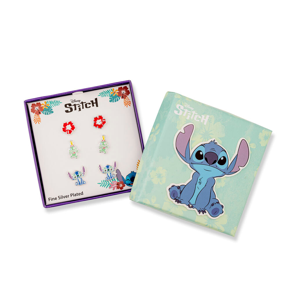 Imagen 2 - Set 3 Pares De Pendientes Stitch Disney Plata