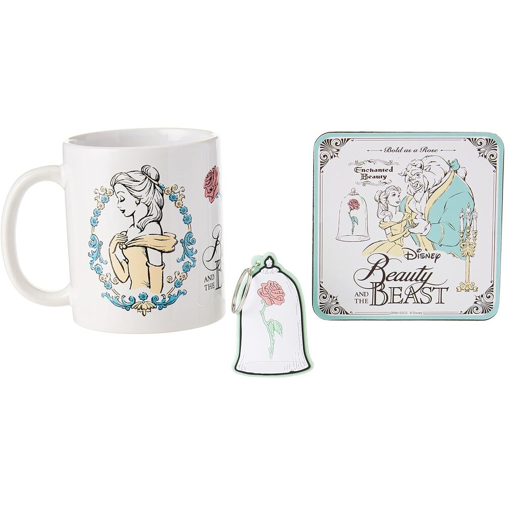 Imagen 1 - Set Taza + Llavero + Posavasos La Bella Y La Bestia Disney