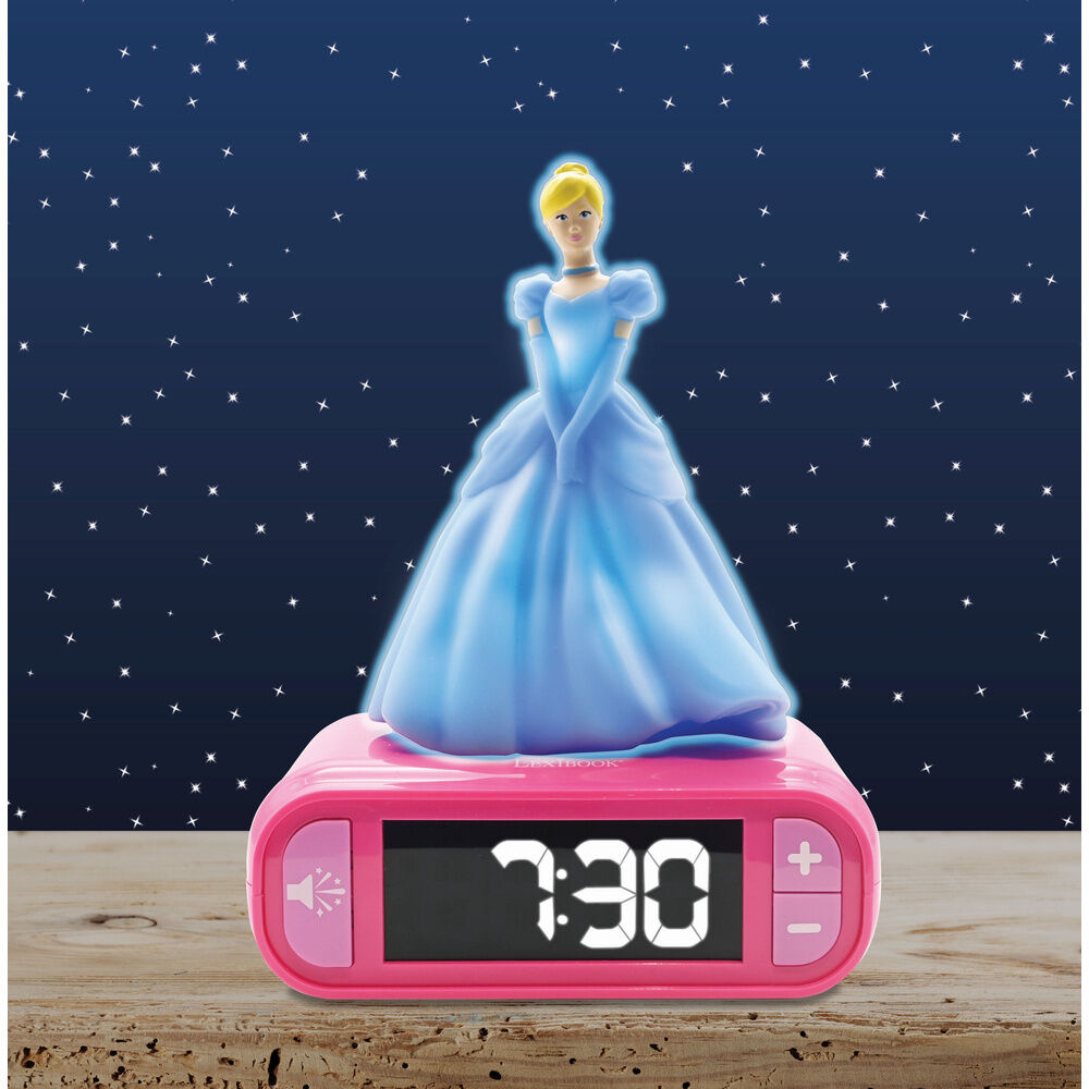 Imagen 3 - Reloj Despertador Luz Nocturna 3D Cenicienta Princesas Disney