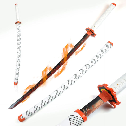 Imagen de Katana de Rengoku Kyojuro Demon Slayer Kimetsu no Yaiba parte de nuestra colección en Espadas y más, sitio oficial.