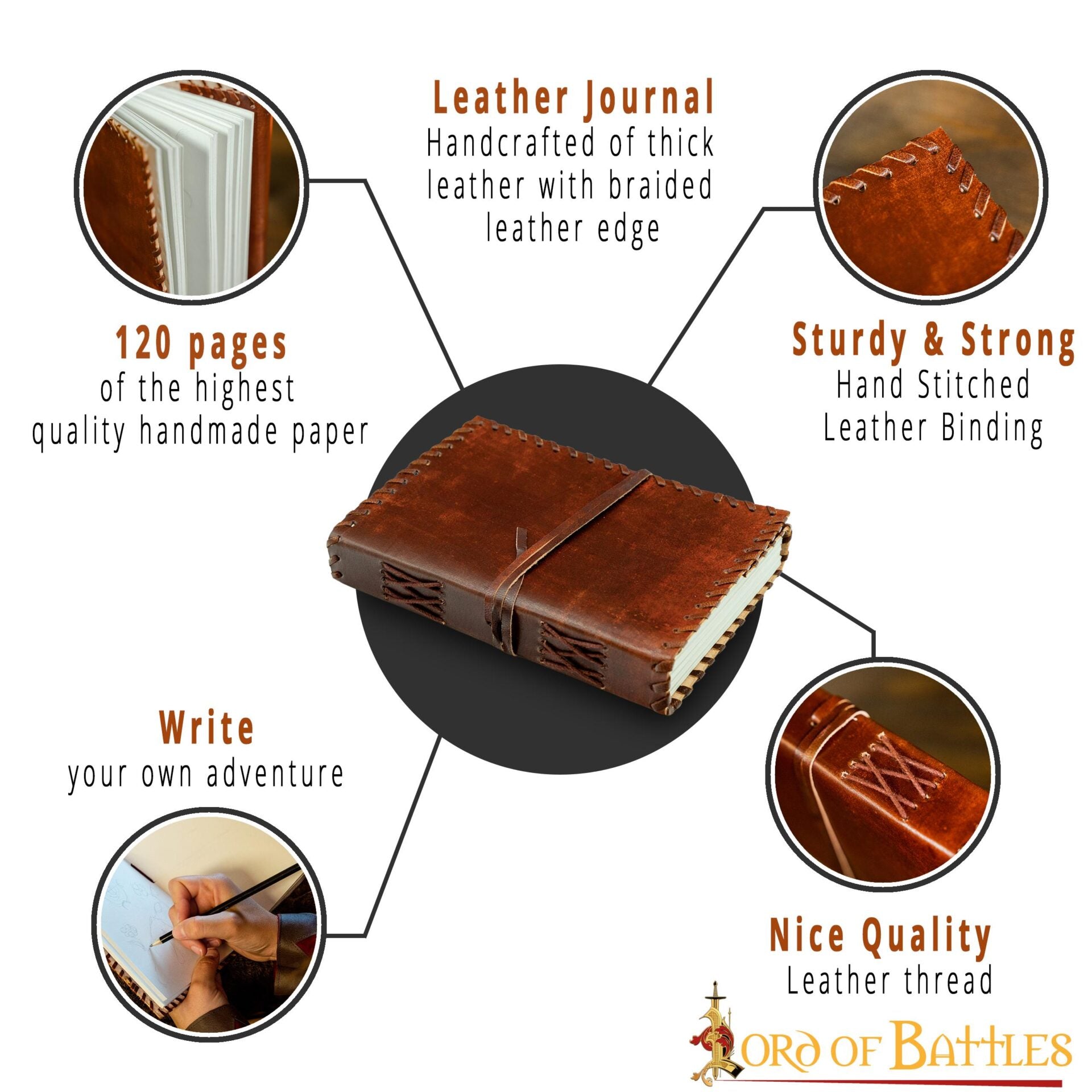 Diario Medieval con Bordes Cosidos Diario de Cuero Vintage - Imagen 4