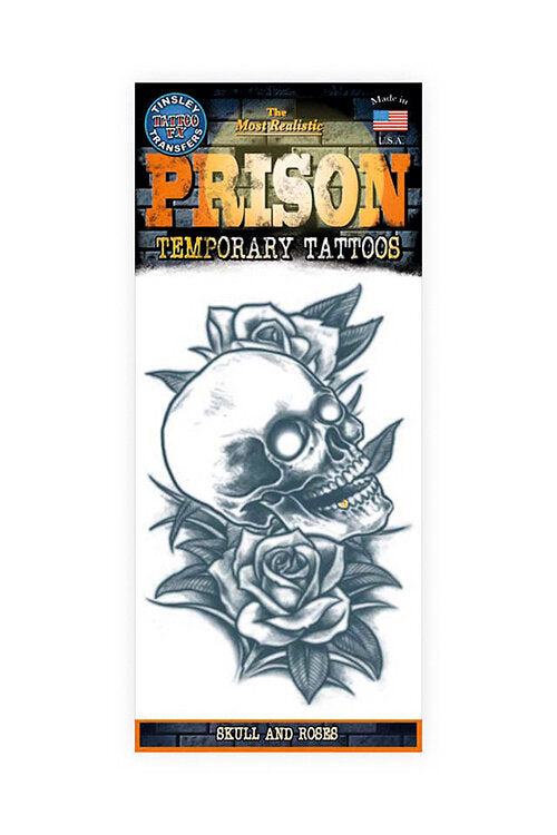 Imagen única de: Tatuaje Temporal De Prisión De Calavera Y Rosas