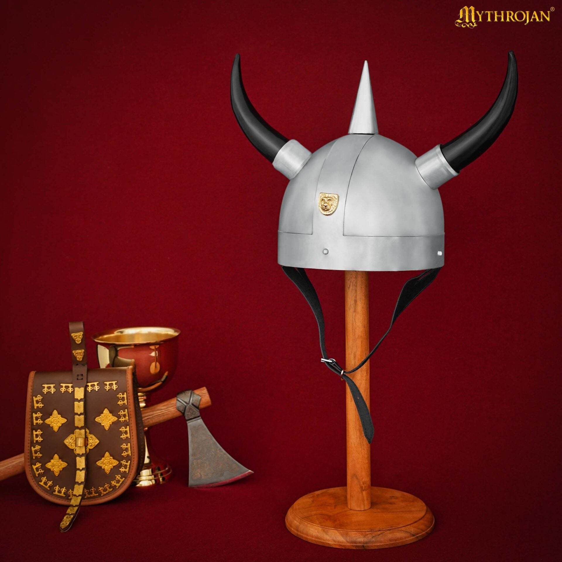 Casco Vikingo Medieval de Acero con Cuernos, Calibre 20 Acero Suave con Decoración de Latón, Armadura para Disfraces y Larp - Imagen 2