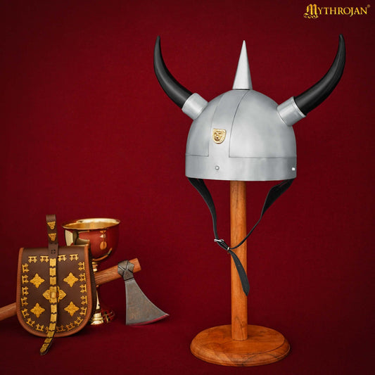 Casco Vikingo Medieval de Acero con Cuernos, Calibre 20 Acero Suave con Decoración de Latón, Armadura para Disfraces y Larp - Imagen 2