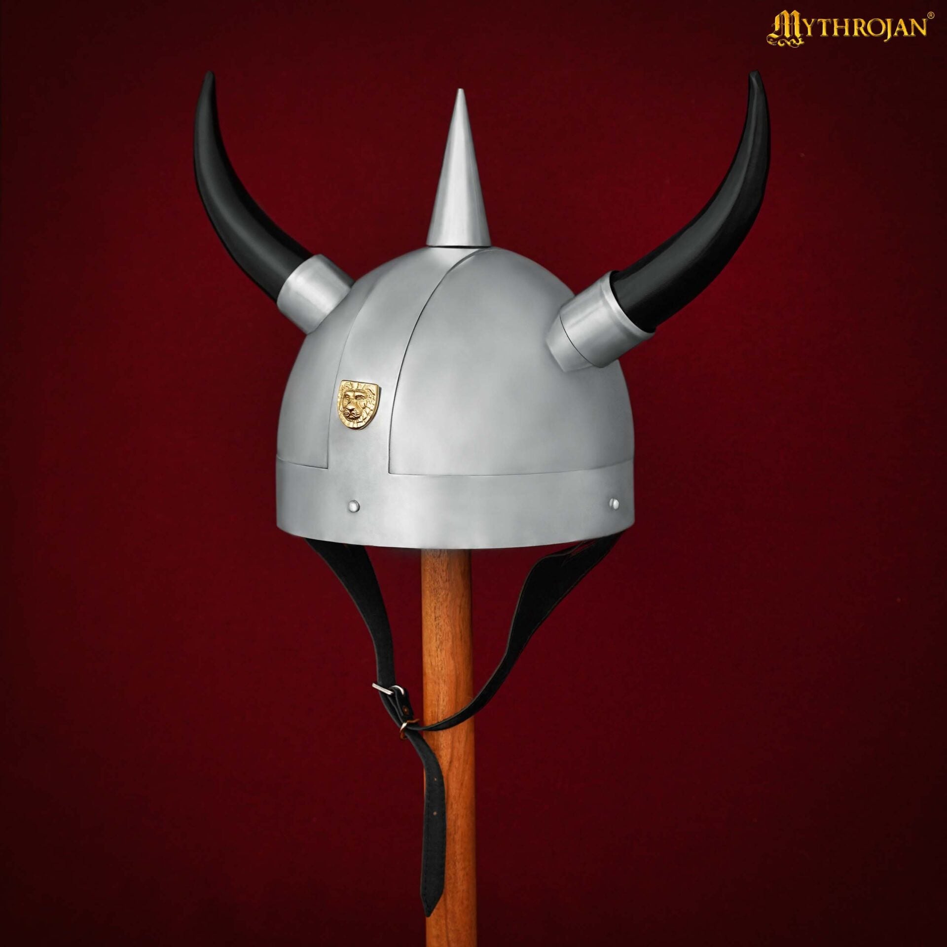 Casco Vikingo Medieval de Acero con Cuernos, Calibre 20 Acero Suave con Decoración de Latón, Armadura para Disfraces y Larp - Imagen 1