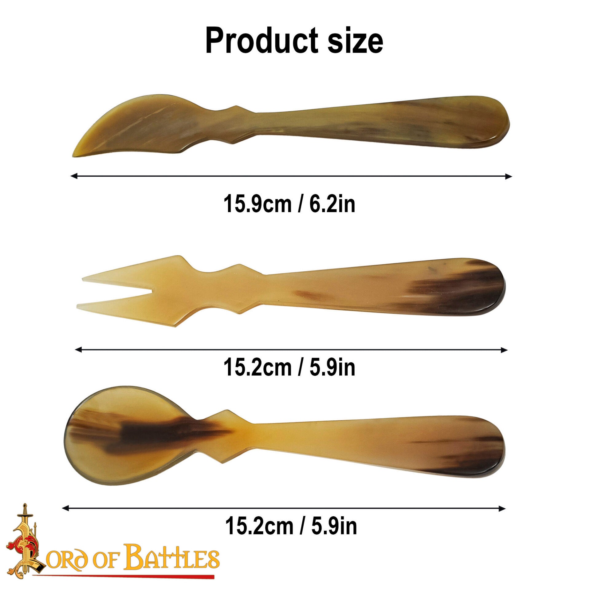 Juego de Cubiertos Medievales de Cuerno - Cuchara, Tenedor y Cuchillo Tallados a Mano - Imagen 2