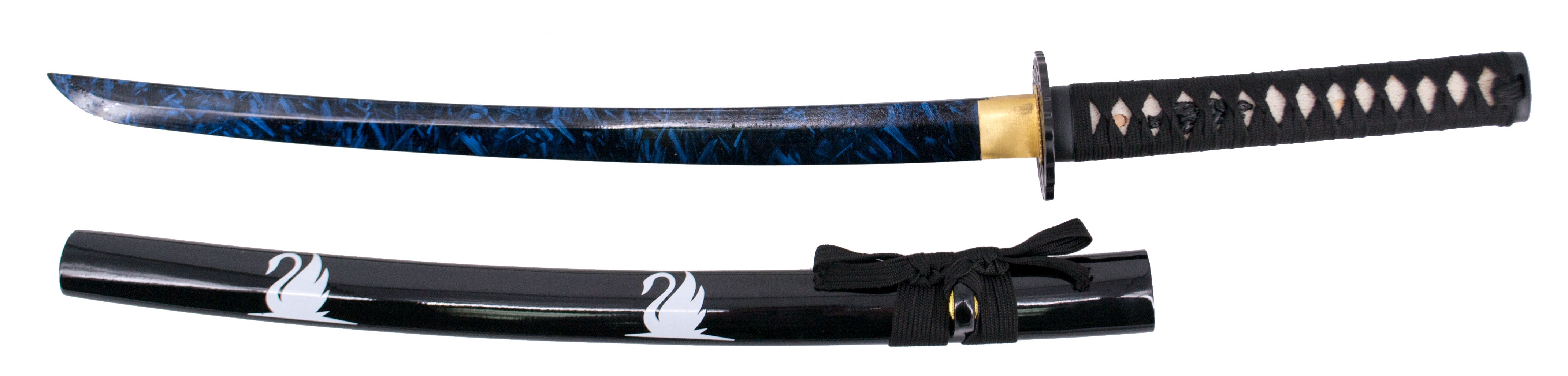 Imagen de Wakizashi funcional grulla azul parte de nuestra colección en Espadas y más, sitio oficial.