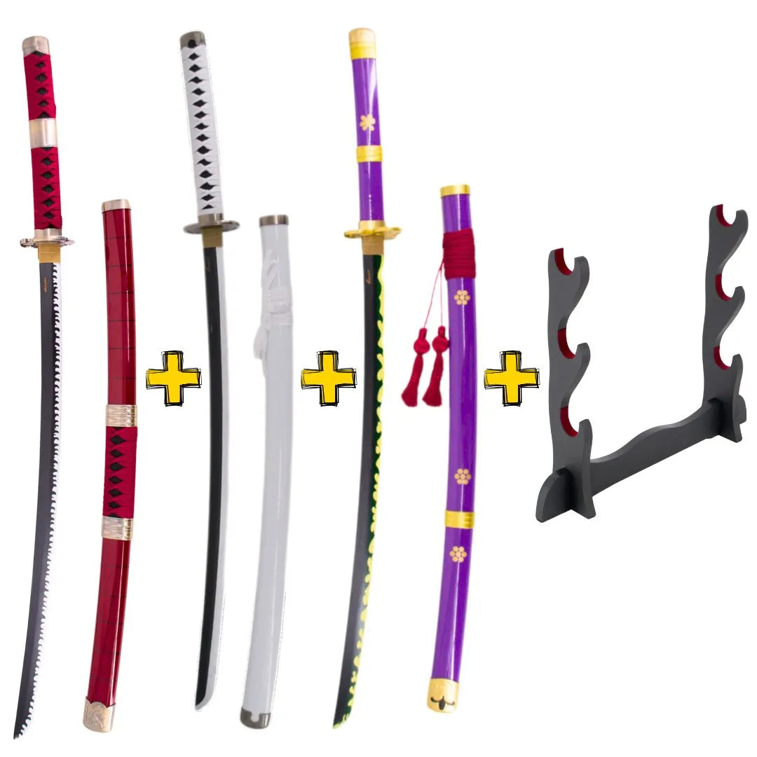 Imagen de Pack 3 Katanas de Zoro hoja de bambú - Obsequio expositor parte de nuestra colección en Espadas y más, sitio oficial.