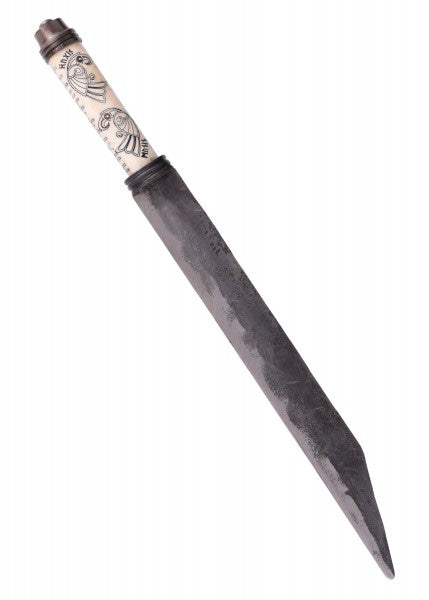 Hacha larga vikinga, mango de hueso con cuervos nórdicos Hugin y Munin 0116202400 - Espadas y Más