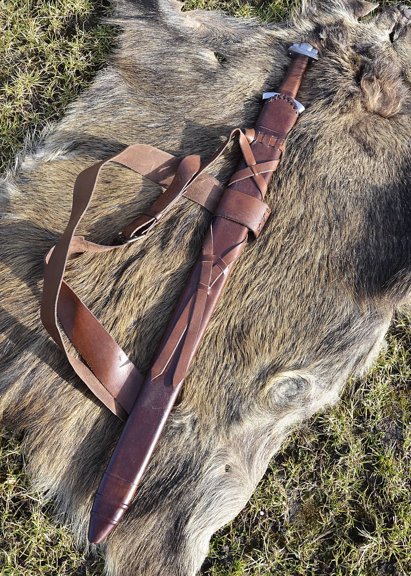 Espada vikinga temprana Godfred con vaina, hoja de Damasco 0116696604 - Espadas y Más