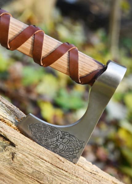 Hacha vikinga, acero fundido, tipo C, con grabado y envoltura de cuero 0416470300 - Espadas y Más