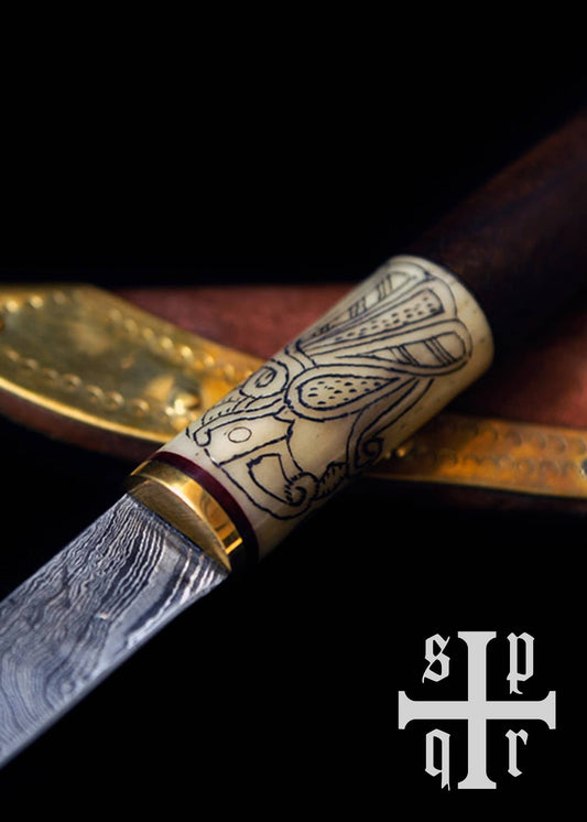 Cuchillo vikingo acero de Damasco con cuervos 0564000234 - Espadas y Más