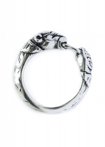 Imagen de Anillo vikingo con cabeza de perro, plateado 1404022900 parte de nuestra colección en Espadas y más, sitio oficial.