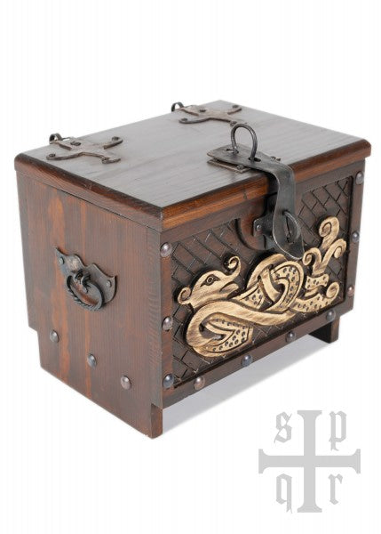 Caja de madera vikinga con motivo de serpiente Midgard, aprox. 33 x 25 x 28 cm 1564000137 - Espadas y Más